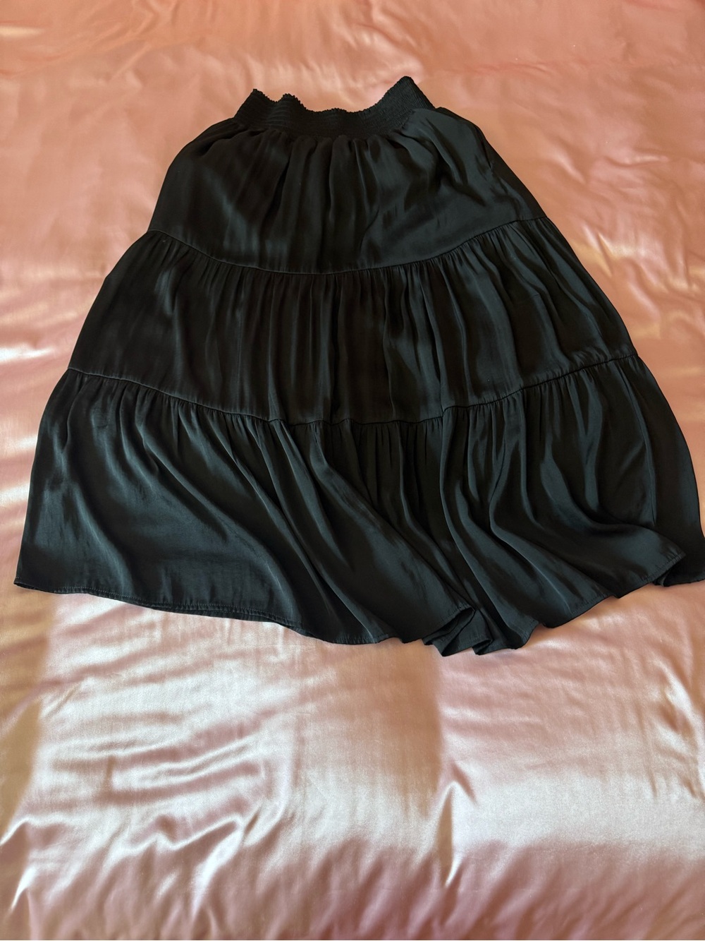 Liverpool Black Tiered A-Line Maxi Skirt with Smocked Waistband